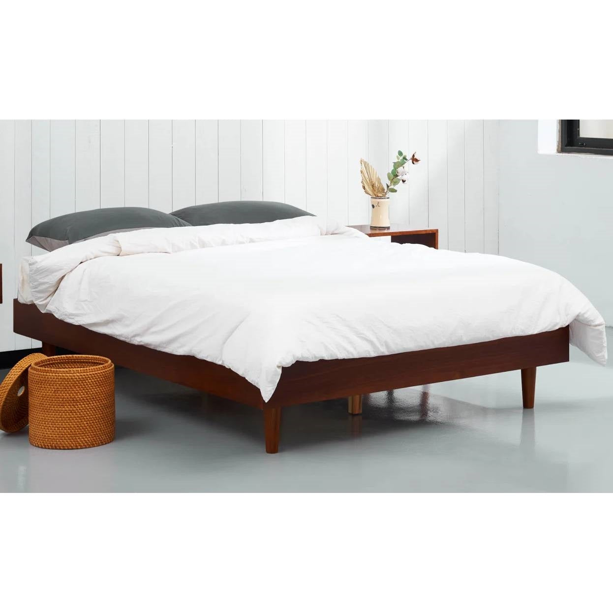 Queen size Mid-Century Modern Platform Bed Frame in Dark Brown Wood Finish LuxuryLifeWay Online Store