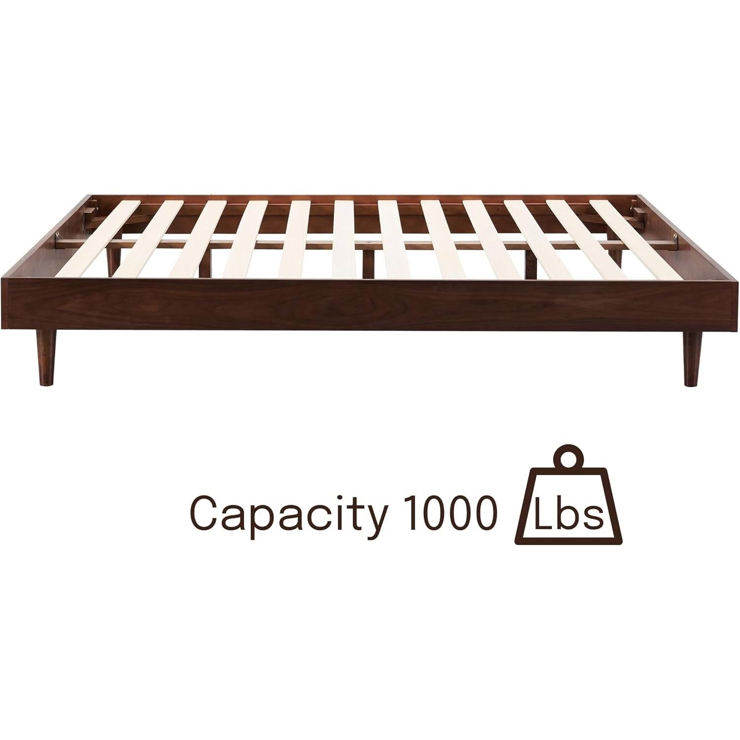 Queen size Mid-Century Modern Platform Bed Frame in Dark Brown Wood Finish LuxuryLifeWay Online Store