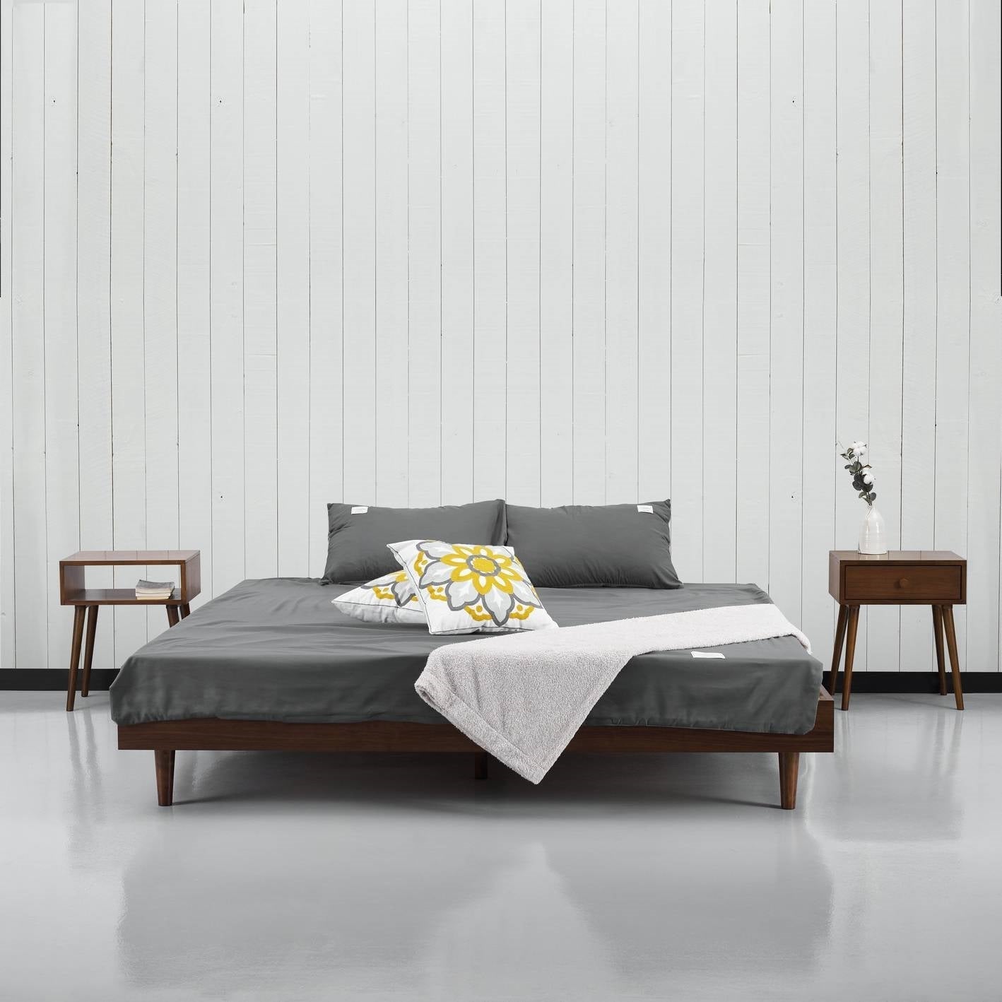 Queen size Mid-Century Modern Platform Bed Frame in Dark Brown Wood Finish LuxuryLifeWay Online Store