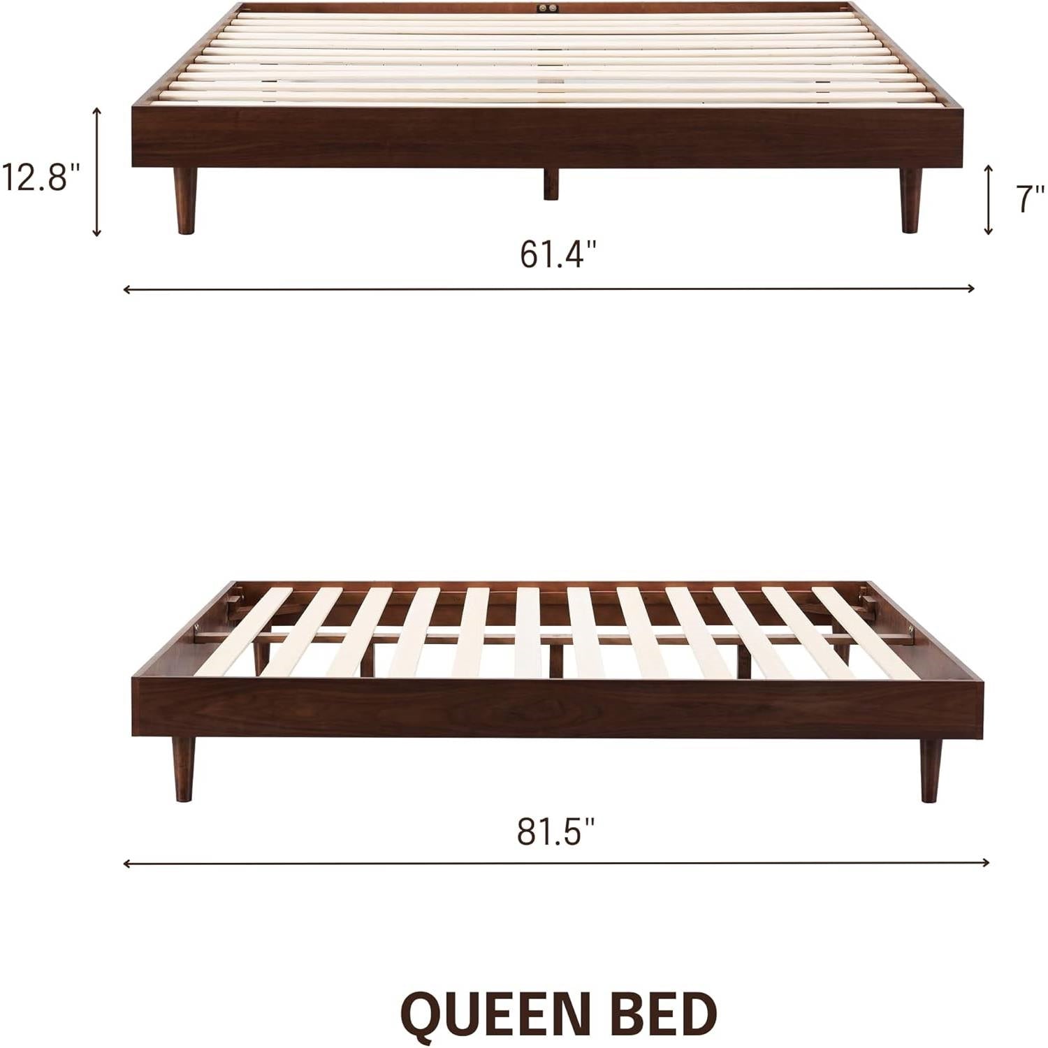 Queen size Mid-Century Modern Platform Bed Frame in Dark Brown Wood Finish LuxuryLifeWay Online Store
