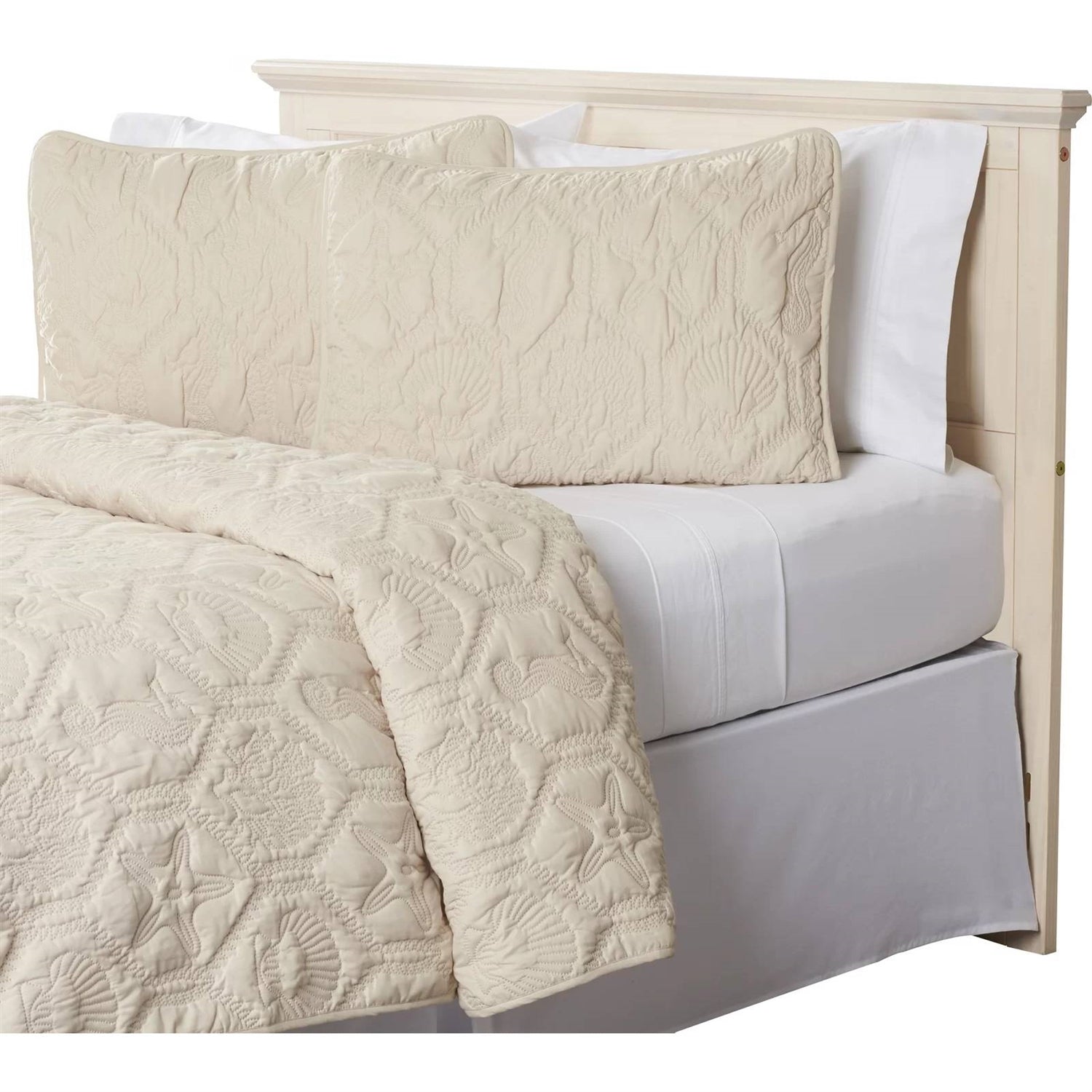 Queen Coastal Beach Starfish Seashells Seahorse Sand Tan 3-Piece Quilt Set LuxuryLifeWay Online Store