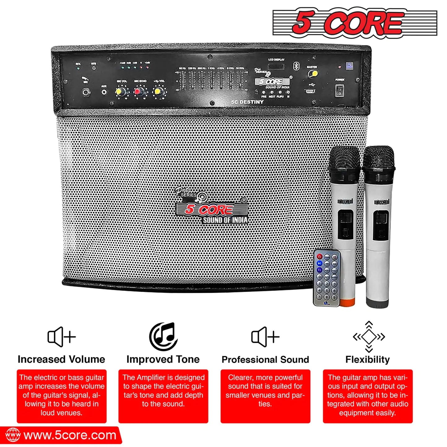 5 Core Wireless Portable PA System  400W PMPO Active Powered Bluetooth Compatible Karaoke Speaker