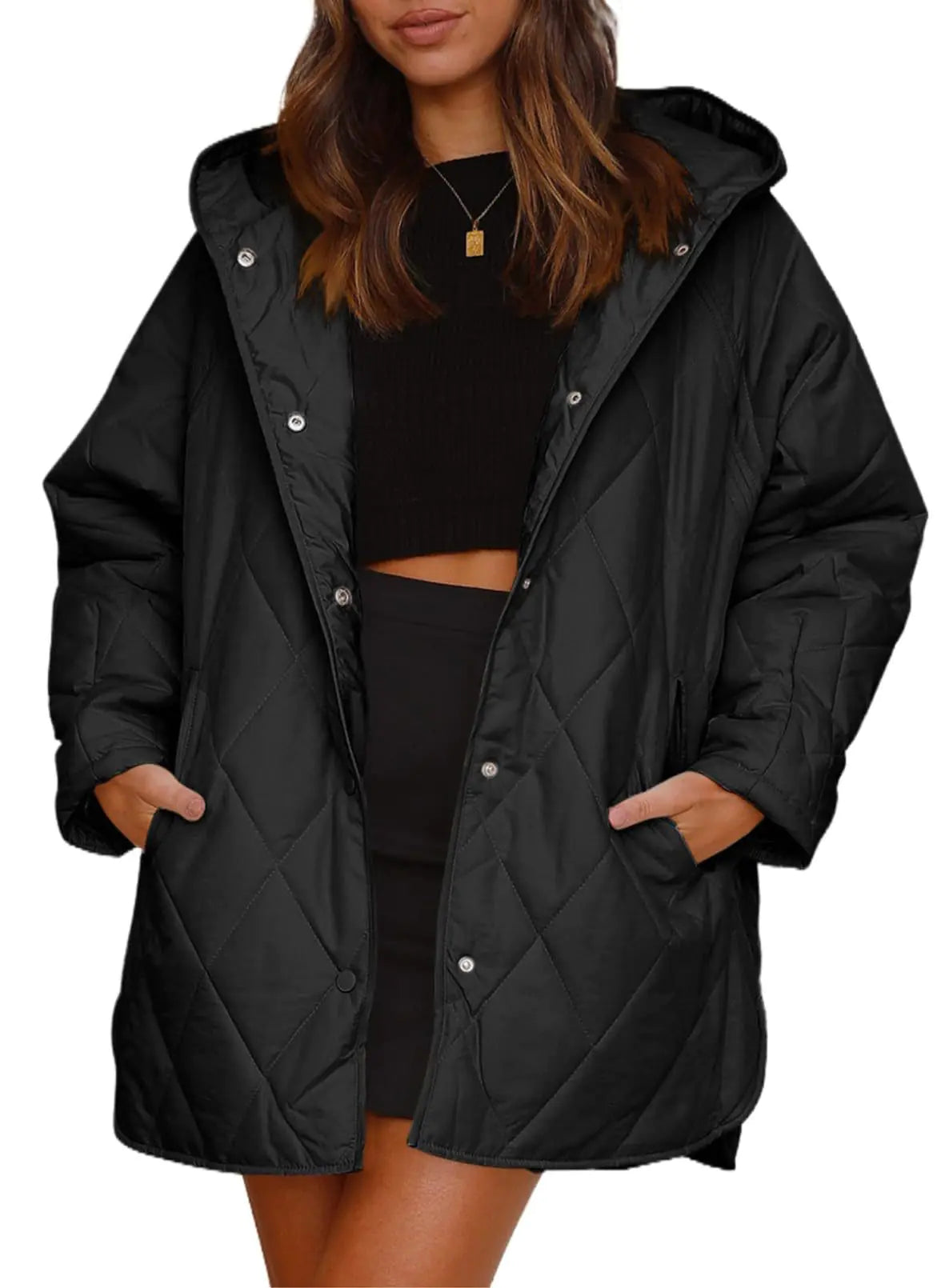 2023 Women's Casual Diamond Quilted Hooded Jacket