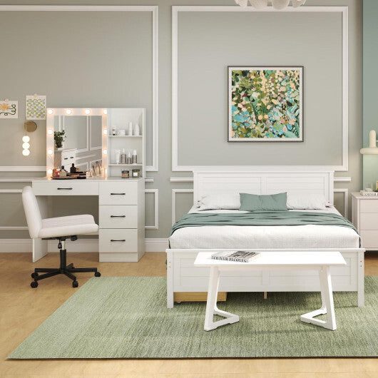 4-Piece Bedroom Furniture Set with Twin Size Bed Frame  Entryway Bench  Vanity Desk and Jewelry Armoire LuxuryLifeWay Online Store