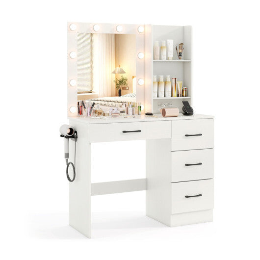 4-Piece Bedroom Furniture Set with Twin Size Bed Frame  Entryway Bench  Vanity Desk and Jewelry Armoire LuxuryLifeWay Online Store