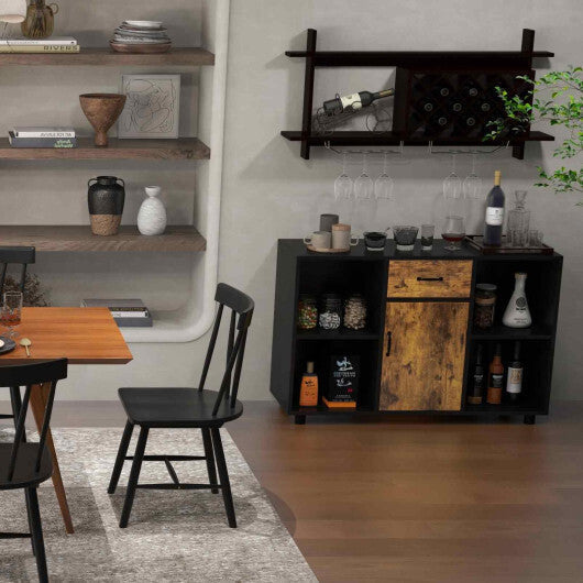 3-in-1 Dining Set: Windsor Chairs  Industrial Sideboard & Wall-Mount Wine Rack Combo LuxuryLifeWay Online Store