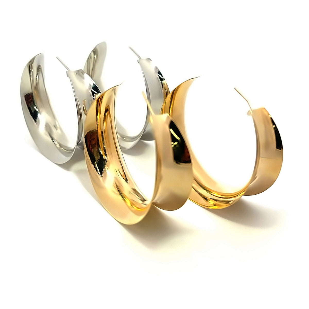 18K Gold Filled Curved Wide Minimalist Hoops (J305-J307)(L395) LuxuryLifeWay Online Store