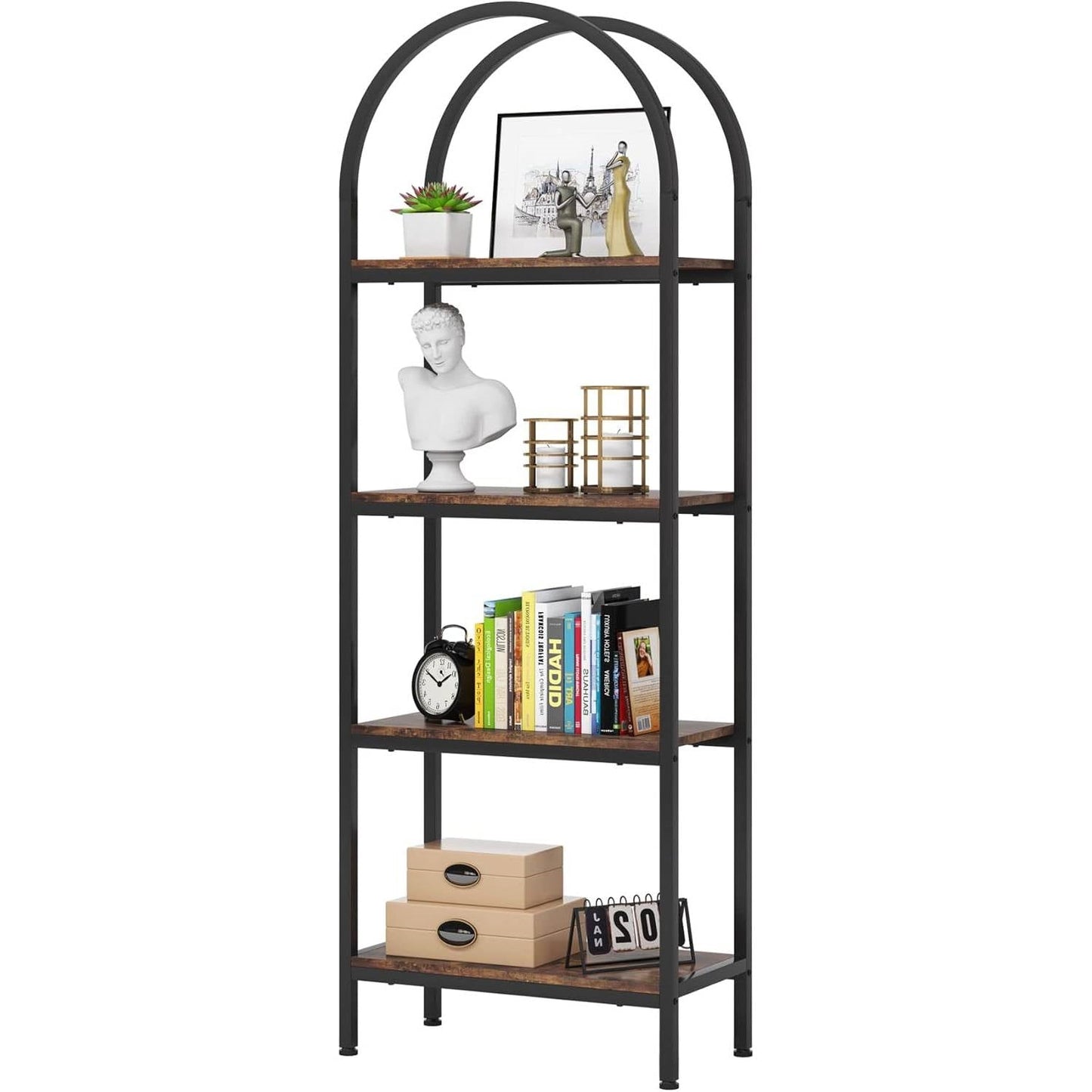 Modern Industrial Metal Wood Display Rack Bookcase with 4 Storage Shelves LuxuryLifeWay Online Store