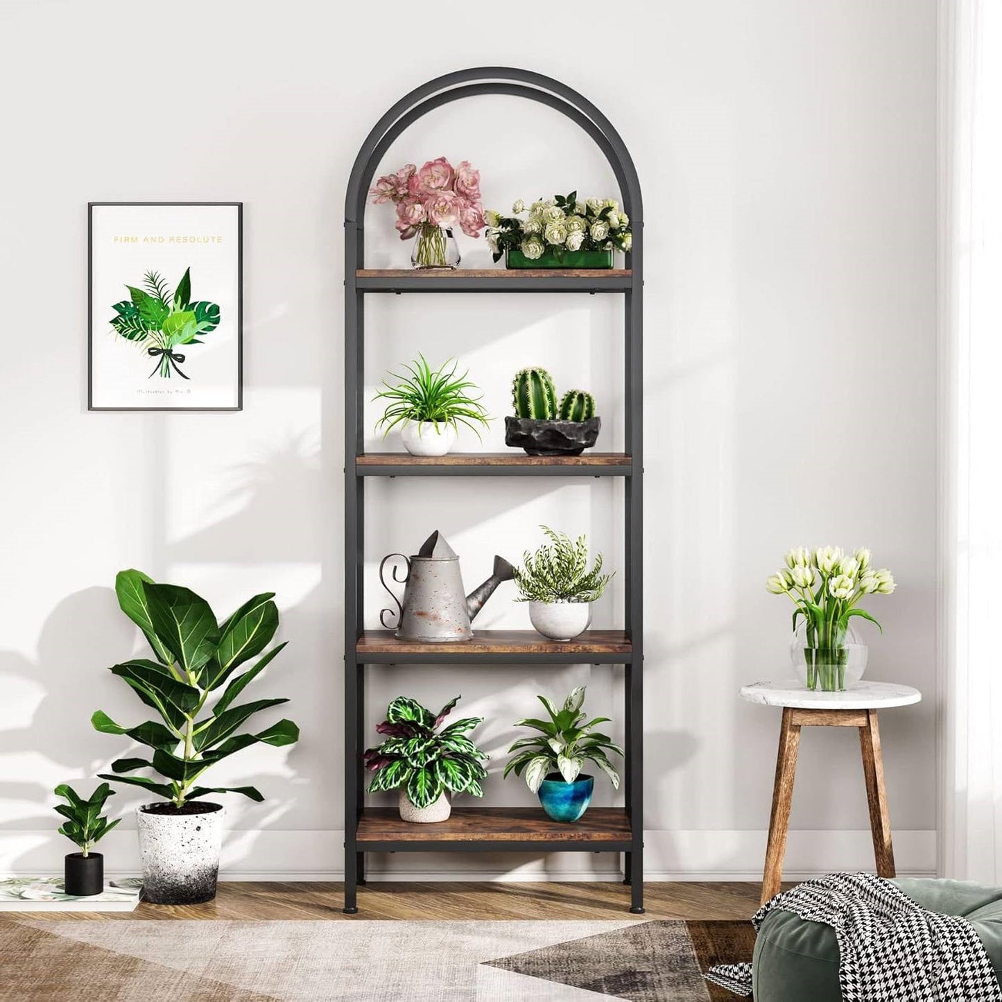 Modern Industrial Metal Wood Display Rack Bookcase with 4 Storage Shelves LuxuryLifeWay Online Store