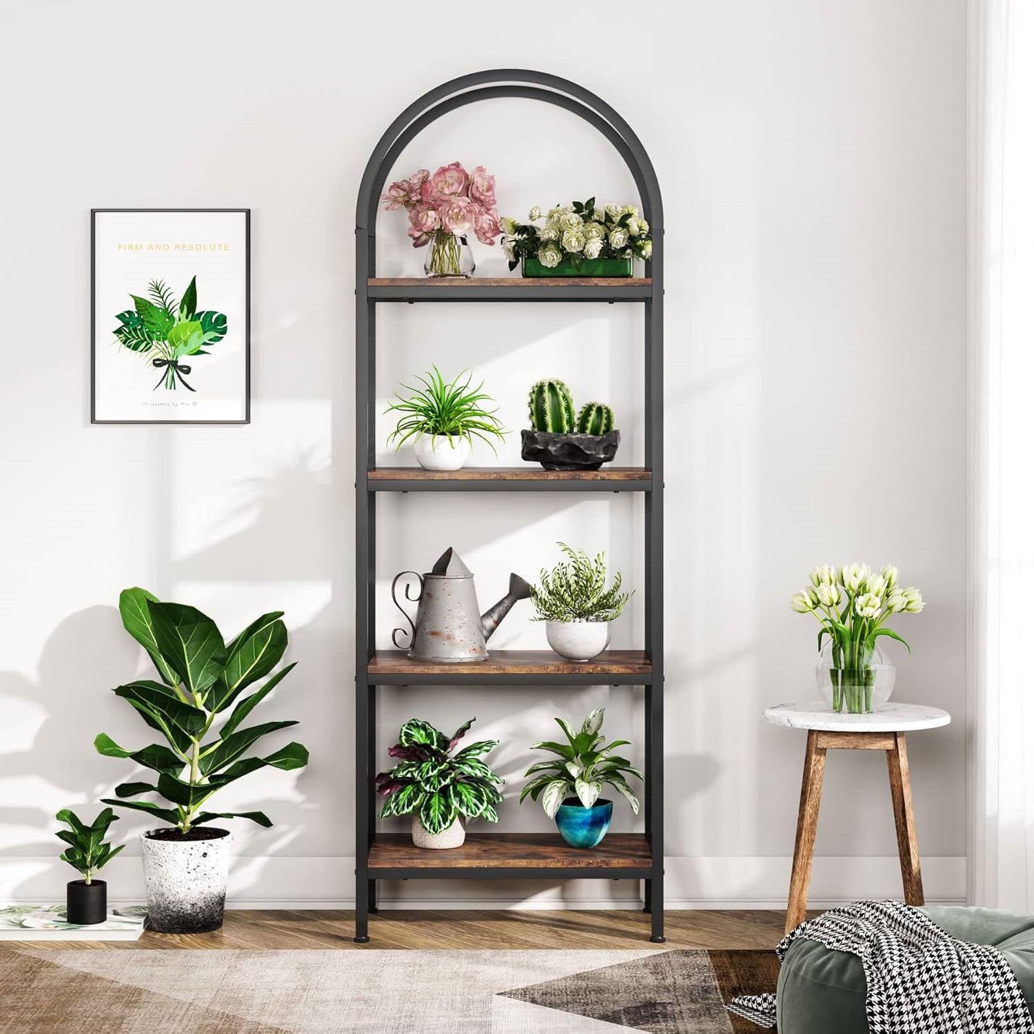 Modern Industrial Metal Wood Display Rack Bookcase with 4 Storage Shelves LuxuryLifeWay Online Store