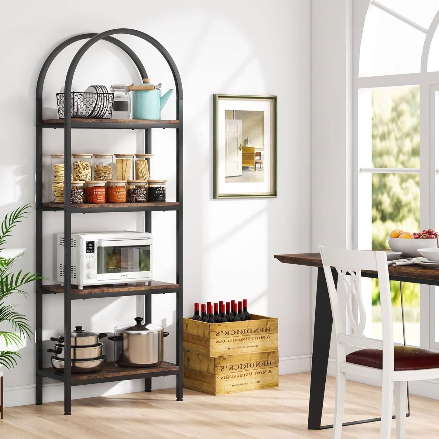 Modern Industrial Metal Wood Display Rack Bookcase with 4 Storage Shelves LuxuryLifeWay Online Store