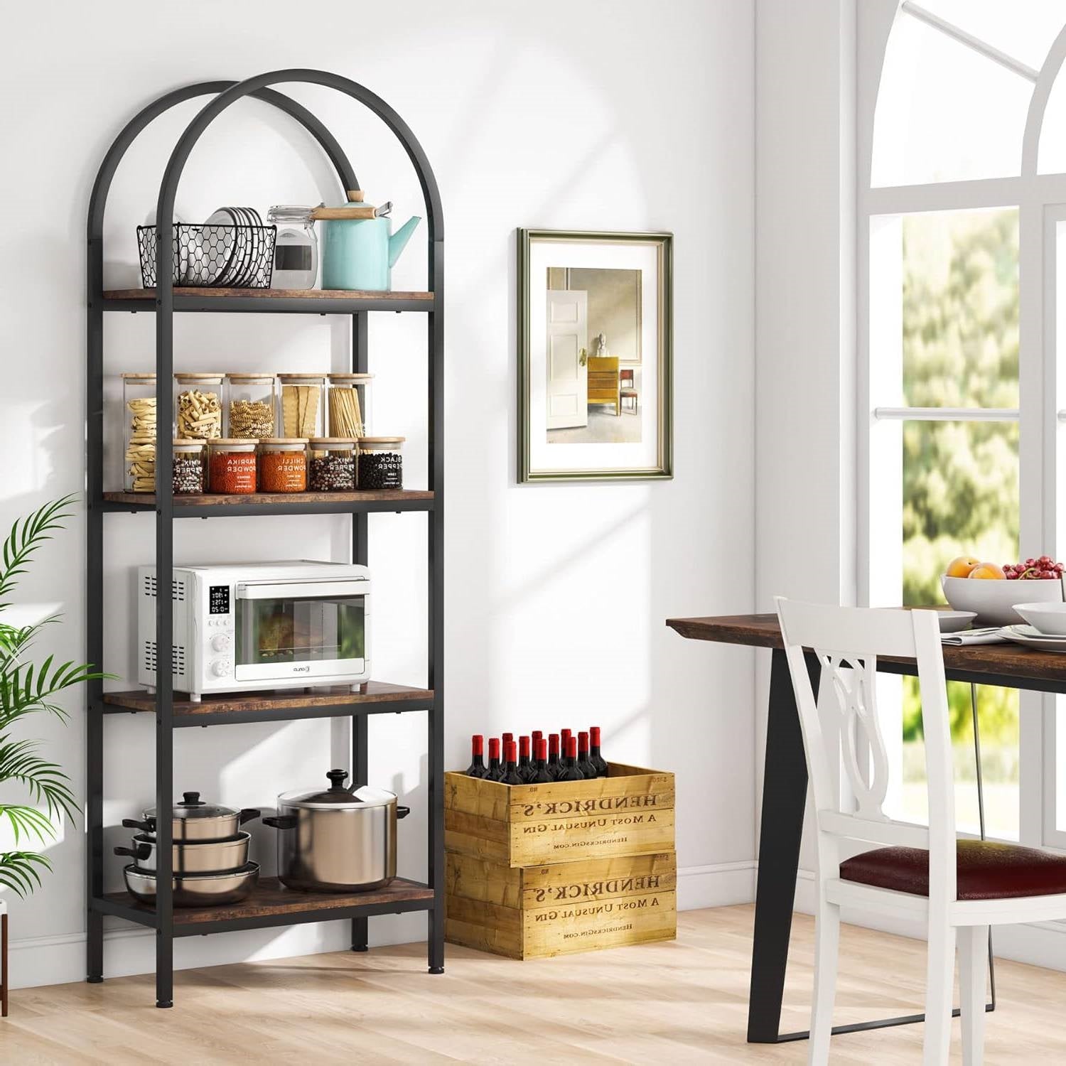 Modern Industrial Metal Wood Display Rack Bookcase with 4 Storage Shelves LuxuryLifeWay Online Store