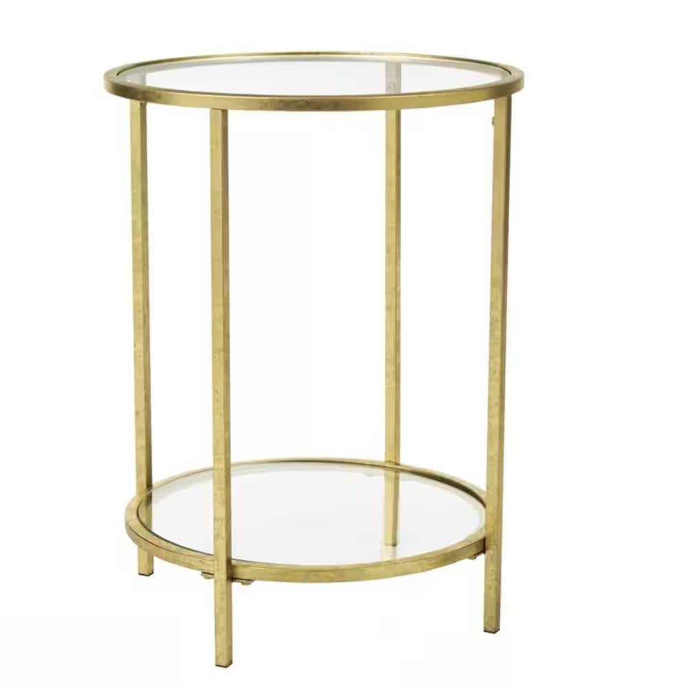 Round Accent Side Table Gold Metal Glass Top Bottom Shelf End Table LuxuryLifeWay Online Store
