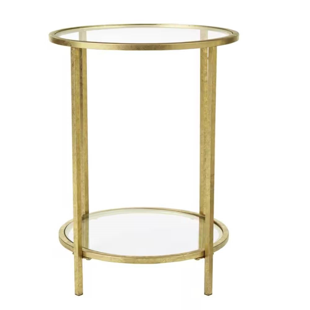 Round Accent Side Table Gold Metal Glass Top Bottom Shelf End Table LuxuryLifeWay Online Store
