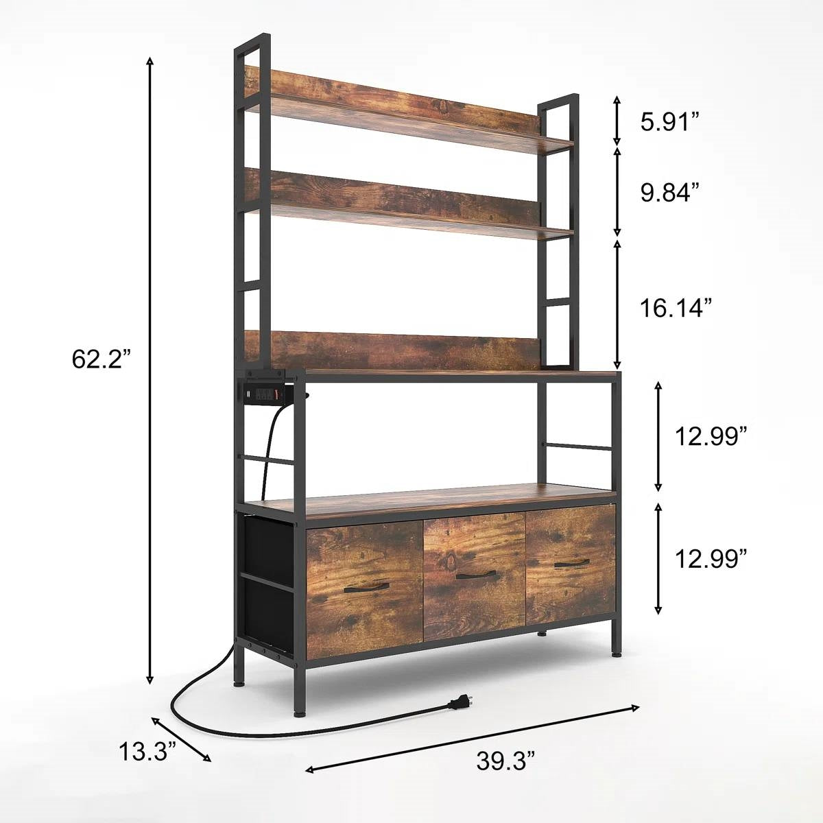 Black Metal Kitchen Baker's Rack with Brown Wood Shelves and Storage Cabinets LuxuryLifeWay Online Store