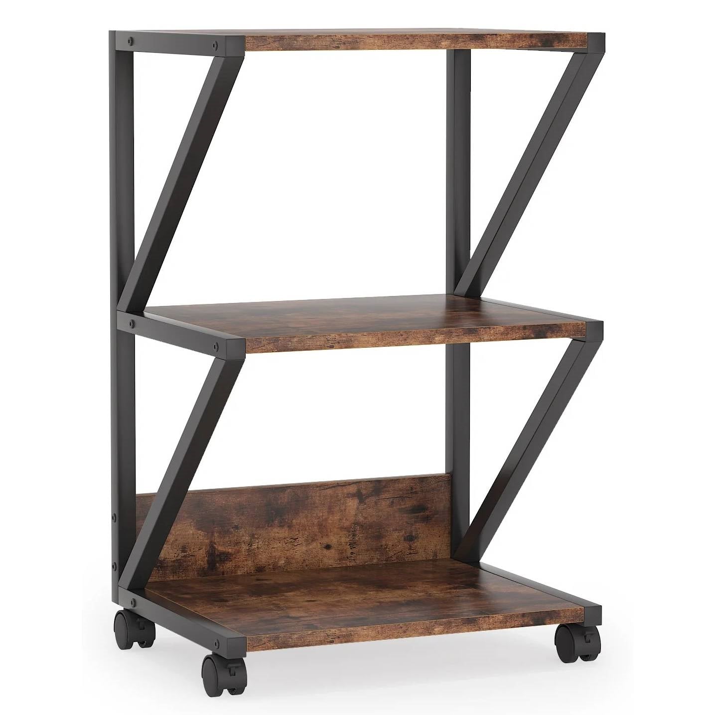 Modern Industrial Metal Wood 3-Tier Printer Stand Office Storage Cart on Wheels LuxuryLifeWay Online Store