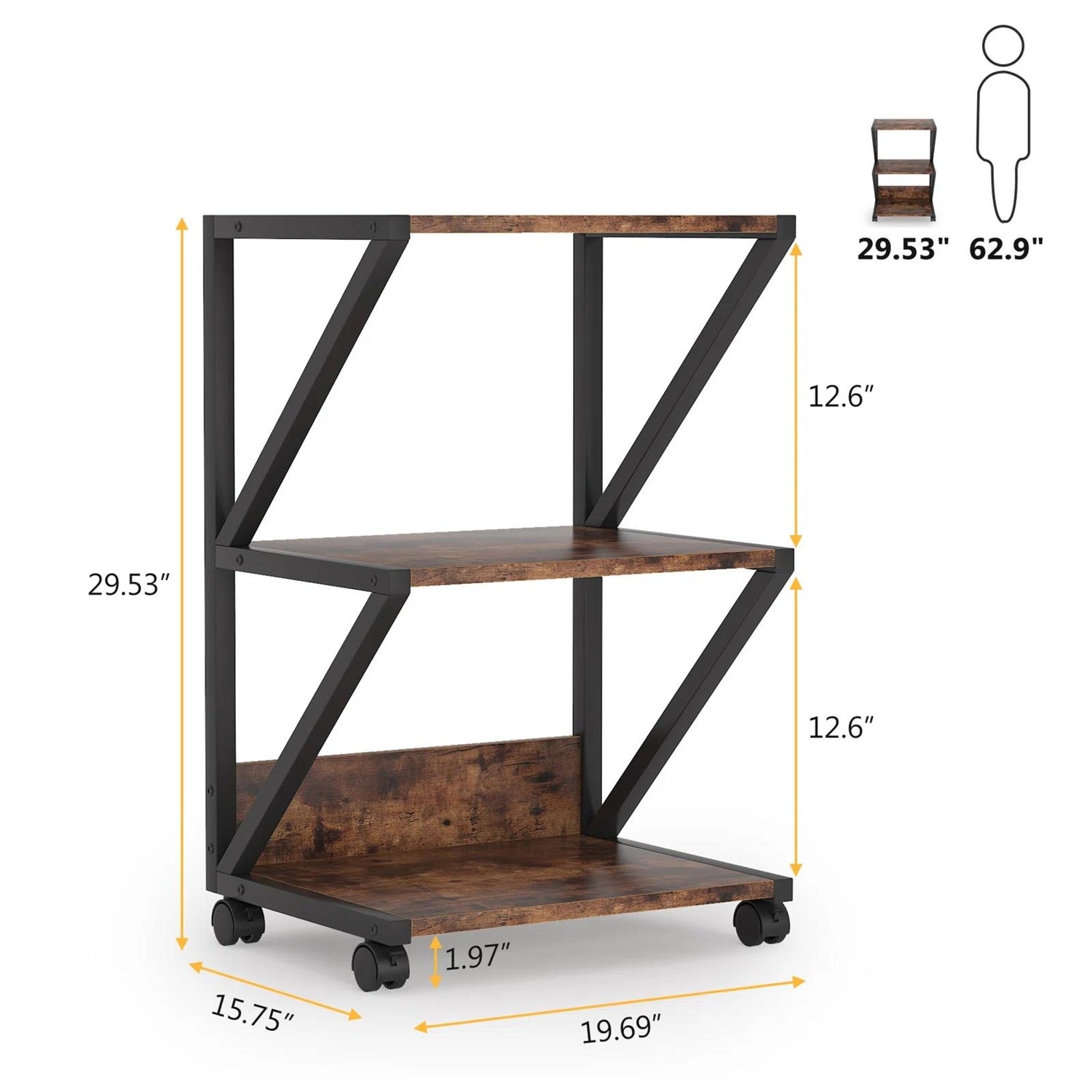 Modern Industrial Metal Wood 3-Tier Printer Stand Office Storage Cart on Wheels LuxuryLifeWay Online Store