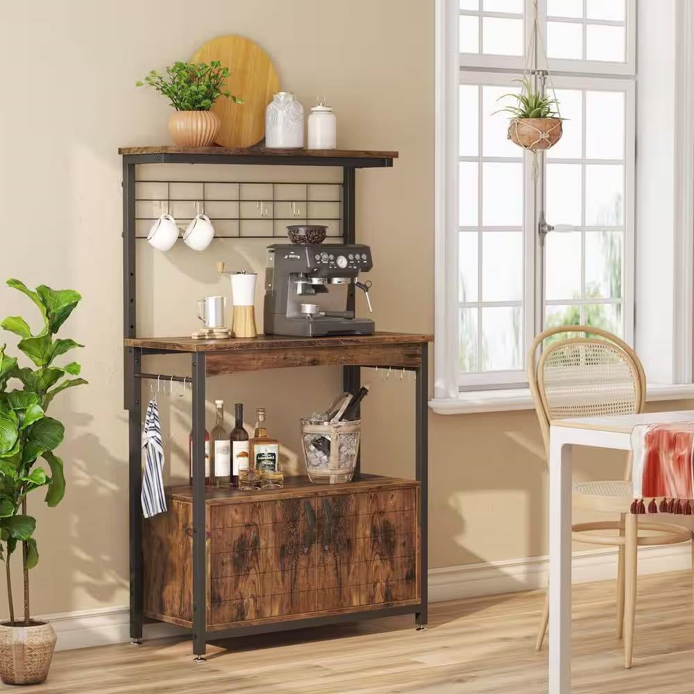 Industrial Kitchen Metal Wood Bakers Rack Microwave Cart with Storage Cabinet LuxuryLifeWay Online Store