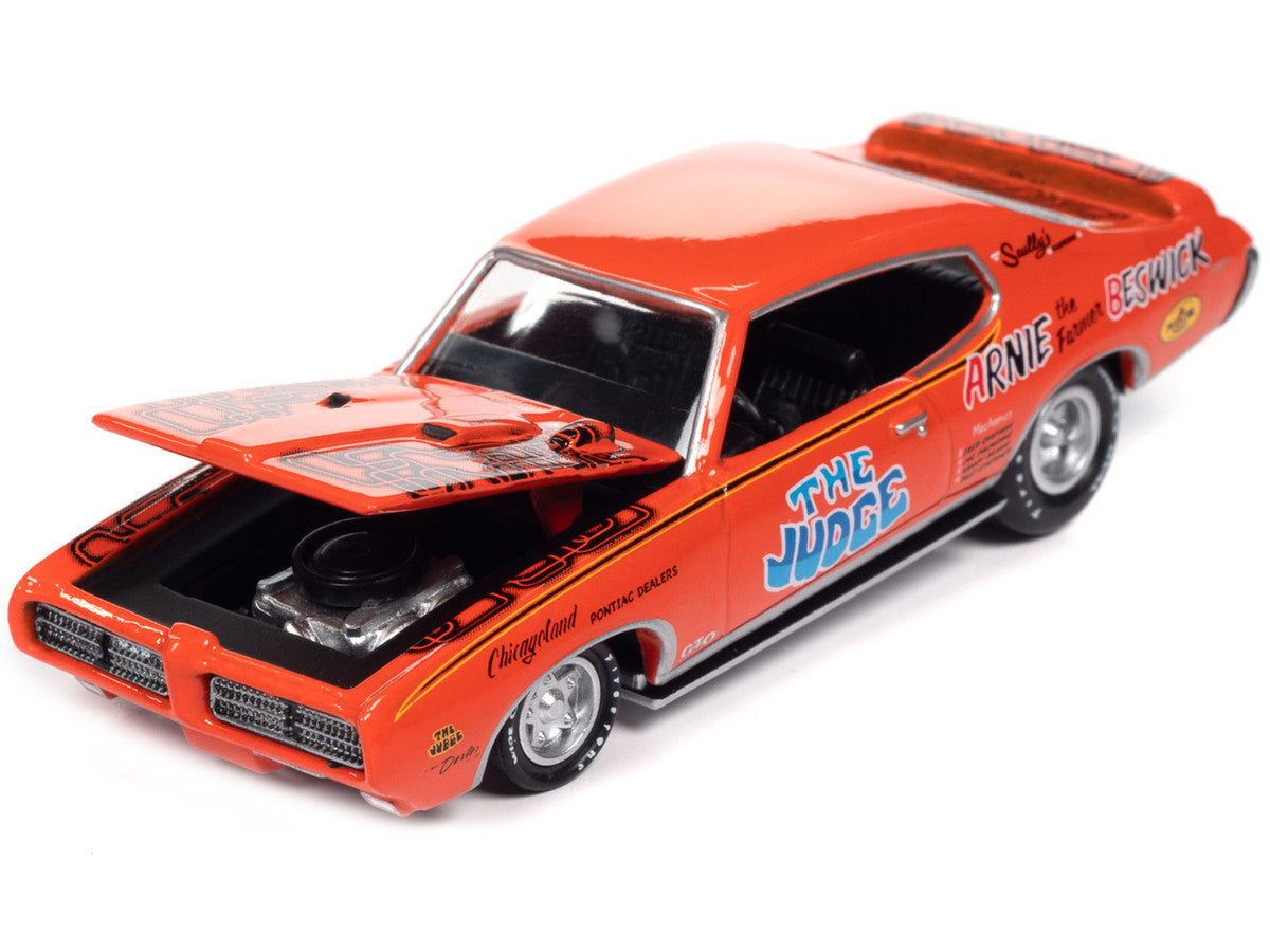 1969 Pontiac GTO Orange with Graphics "The Judge - Arnie 'The Farmer' Beswick" "Racing Champions Mint 2023" Release 1 Limited Edition to 2500 pieces Worldwide 1/64 Diecast Model Car by Racing Champions LuxuryLifeWay Online Store