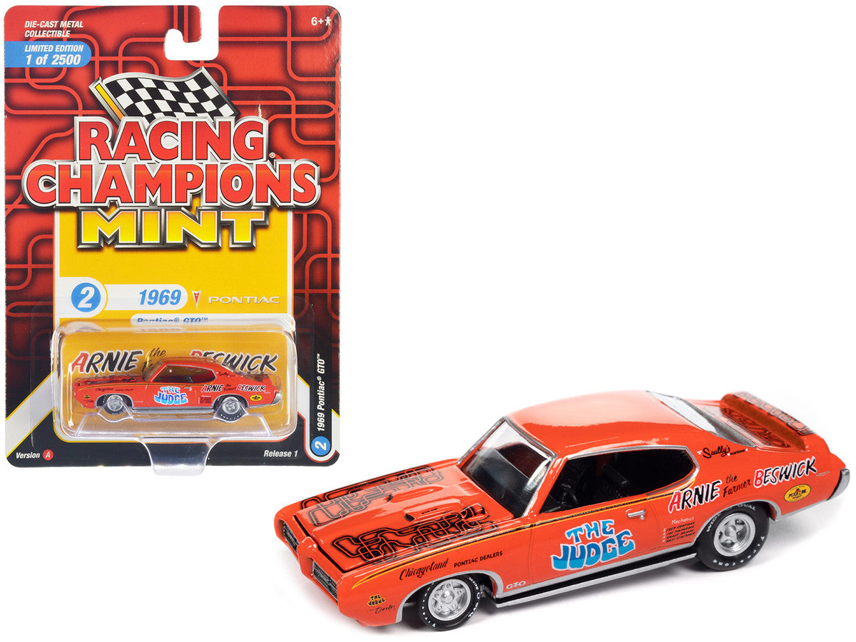 1969 Pontiac GTO Orange with Graphics "The Judge - Arnie 'The Farmer' Beswick" "Racing Champions Mint 2023" Release 1 Limited Edition to 2500 pieces Worldwide 1/64 Diecast Model Car by Racing Champions LuxuryLifeWay Online Store