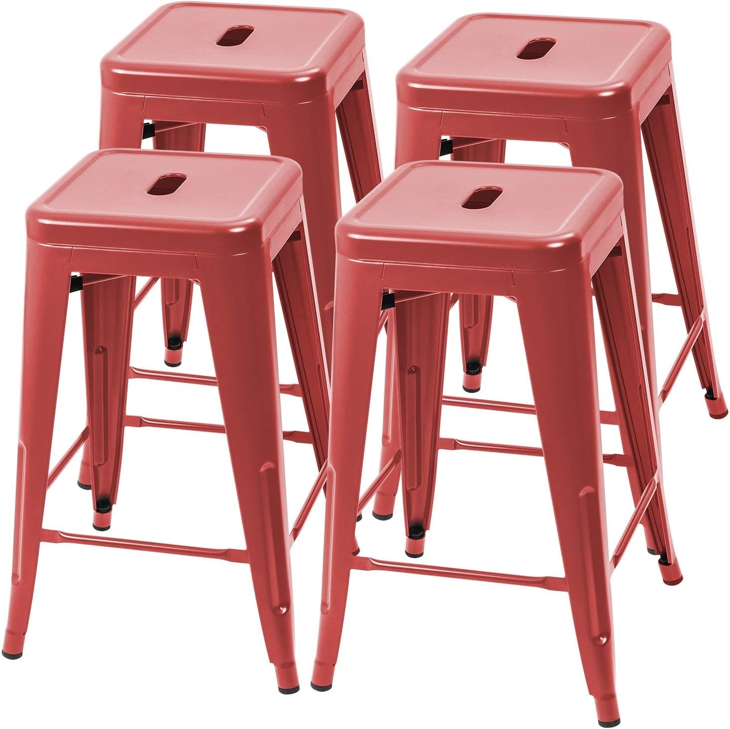 Set of 4 - 24-in. Indoor/Outdoor Backless Stacking Red Metal Barstools LuxuryLifeWay Online Store