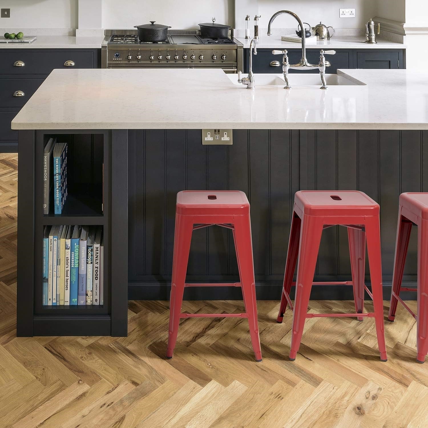 Set of 4 - 24-in. Indoor/Outdoor Backless Stacking Red Metal Barstools LuxuryLifeWay Online Store
