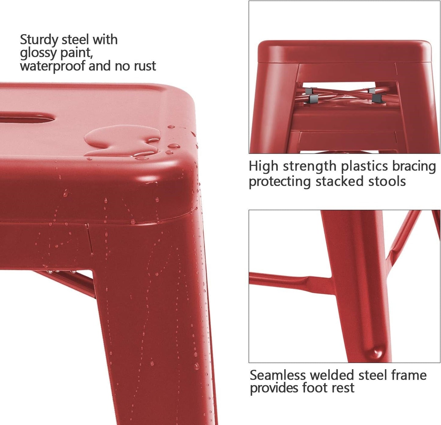 Set of 4 - 24-in. Indoor/Outdoor Backless Stacking Red Metal Barstools LuxuryLifeWay Online Store