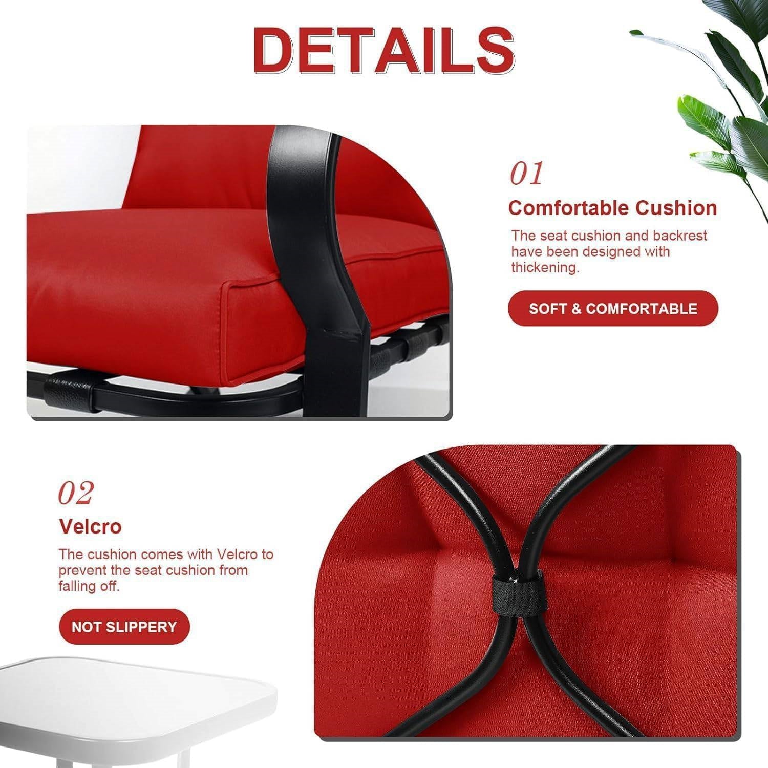 Outdoor 3-Piece Patio Furniture Rocking Chairs Table Set with Red Cushions LuxuryLifeWay Online Store