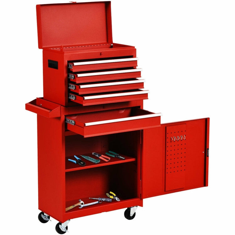 Red Heavy Duty Steel Lockable Rolling Tool Chest Mobile Garage Storage Cart LuxuryLifeWay Online Store