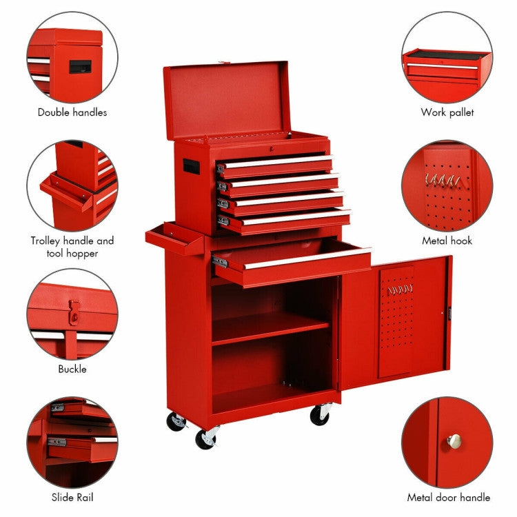 Red Heavy Duty Steel Lockable Rolling Tool Chest Mobile Garage Storage Cart LuxuryLifeWay Online Store