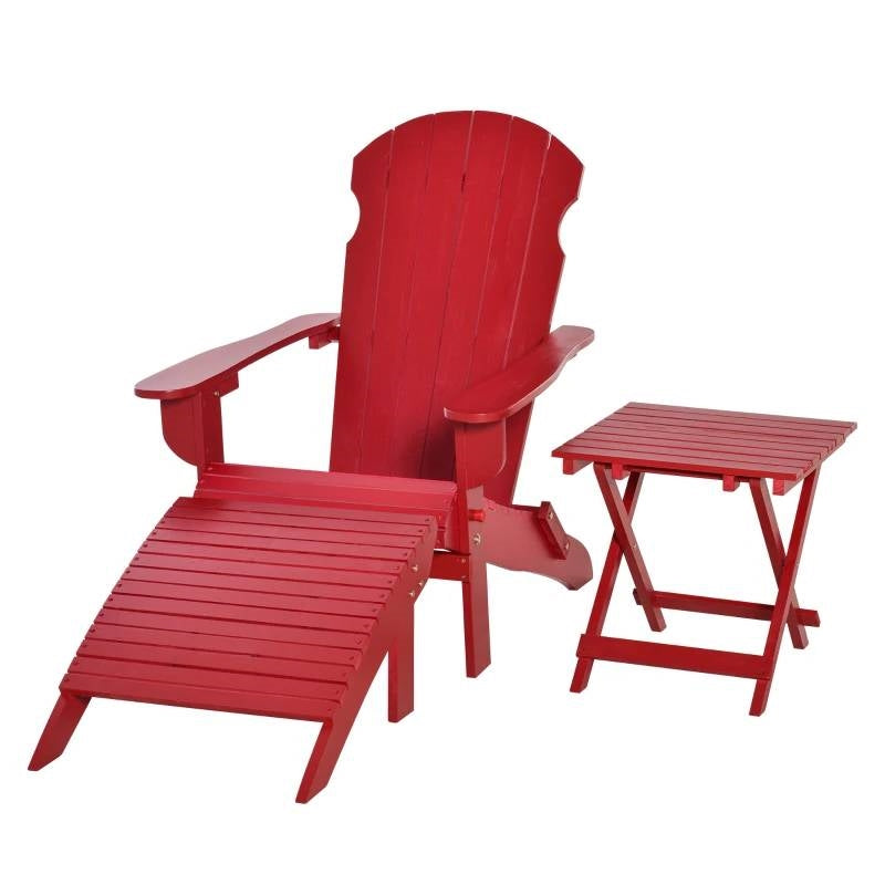 3-Piece Red Folding High-back Adirondack Chair Ottoman and Side Table LuxuryLifeWay Online Store