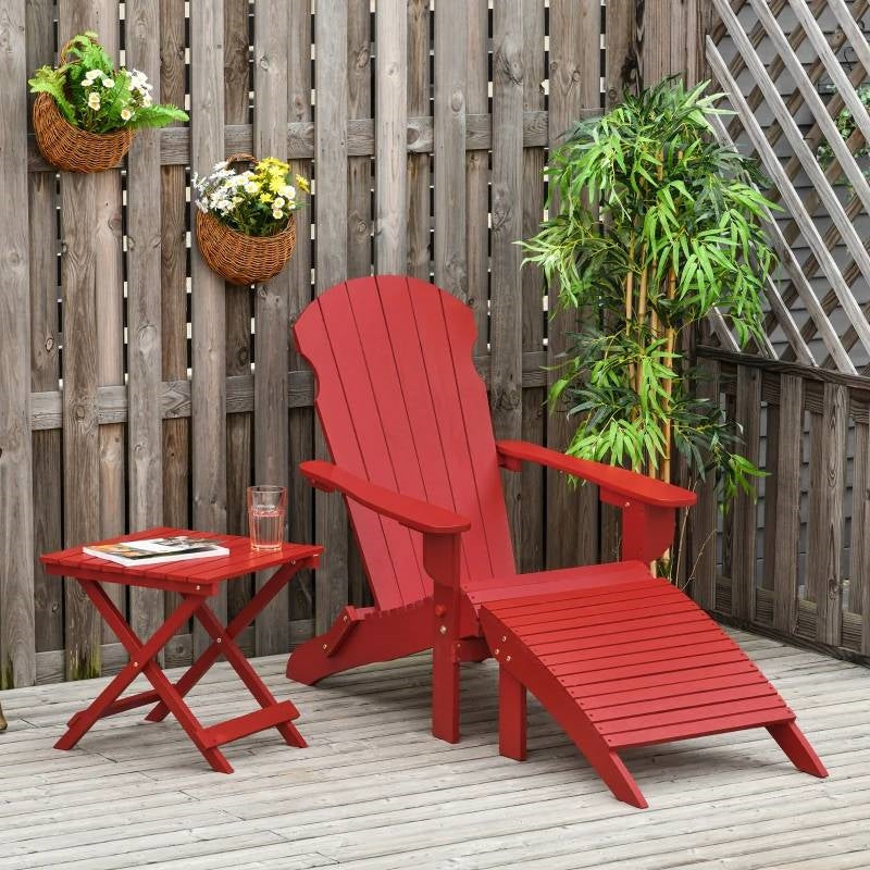 3-Piece Red Folding High-back Adirondack Chair Ottoman and Side Table LuxuryLifeWay Online Store