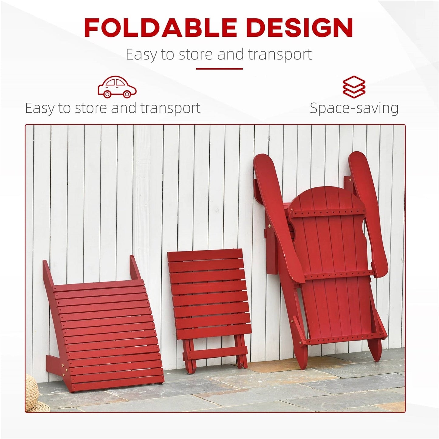3-Piece Red Folding High-back Adirondack Chair Ottoman and Side Table LuxuryLifeWay Online Store