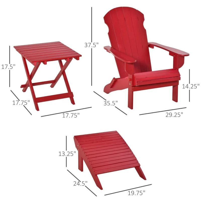 3-Piece Red Folding High-back Adirondack Chair Ottoman and Side Table LuxuryLifeWay Online Store