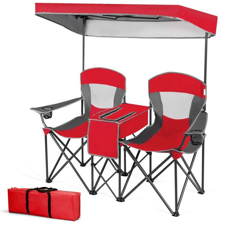 Red 2-Piece Folding Camping Canopy Chairs Set with Cup Holder and Storage Pocket LuxuryLifeWay Online Store