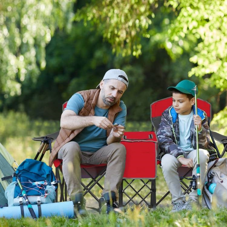 Red 2-Piece Folding Camping Canopy Chairs Set with Cup Holder and Storage Pocket LuxuryLifeWay Online Store