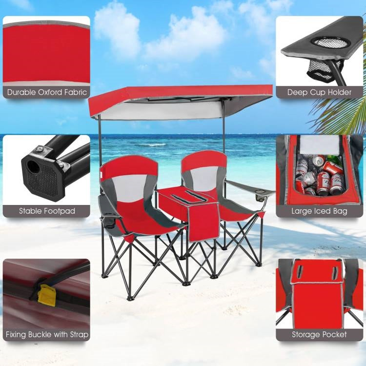 Red 2-Piece Folding Camping Canopy Chairs Set with Cup Holder and Storage Pocket LuxuryLifeWay Online Store