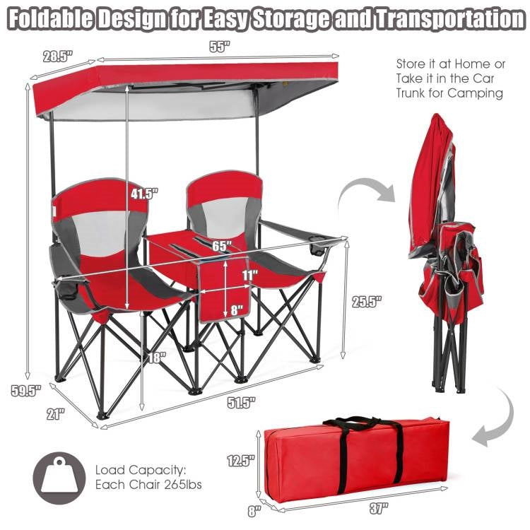 Red 2-Piece Folding Camping Canopy Chairs Set with Cup Holder and Storage Pocket LuxuryLifeWay Online Store