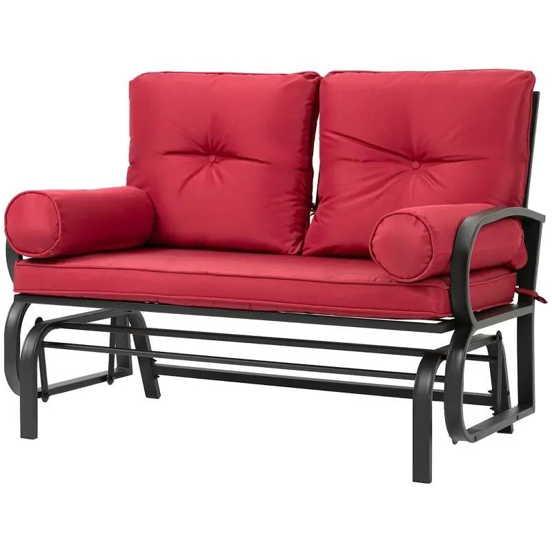 Steel Outdoor Garden Patio Rocking Glider Chair Loveseat with Red Cushions LuxuryLifeWay Online Store