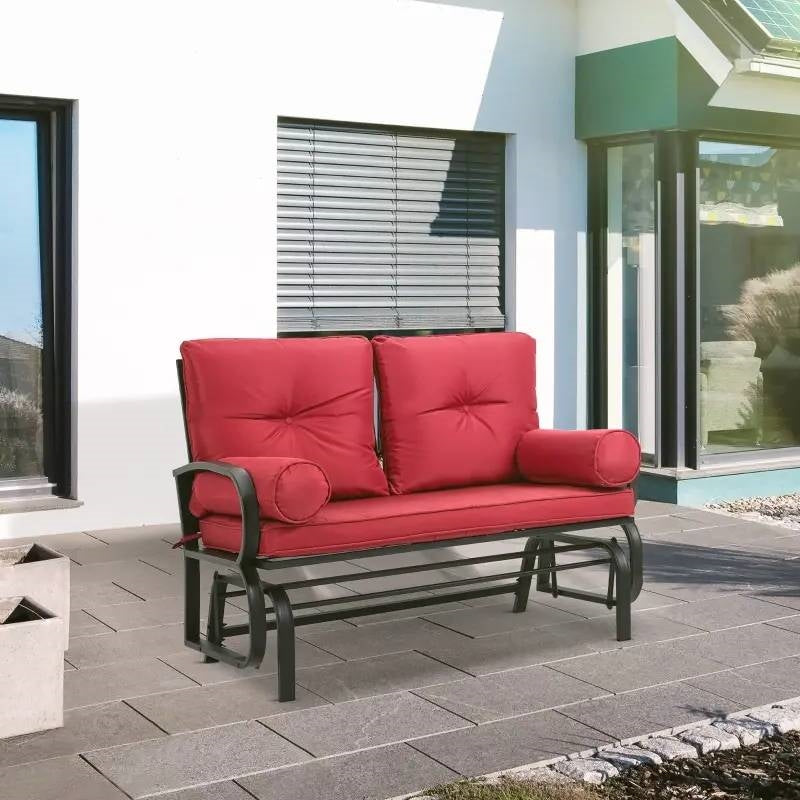 Steel Outdoor Garden Patio Rocking Glider Chair Loveseat with Red Cushions LuxuryLifeWay Online Store