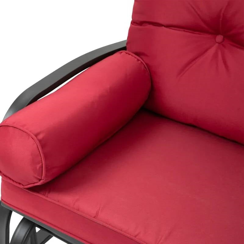 Steel Outdoor Garden Patio Rocking Glider Chair Loveseat with Red Cushions LuxuryLifeWay Online Store