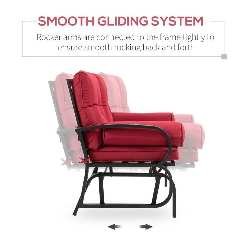 Steel Outdoor Garden Patio Rocking Glider Chair Loveseat with Red Cushions LuxuryLifeWay Online Store