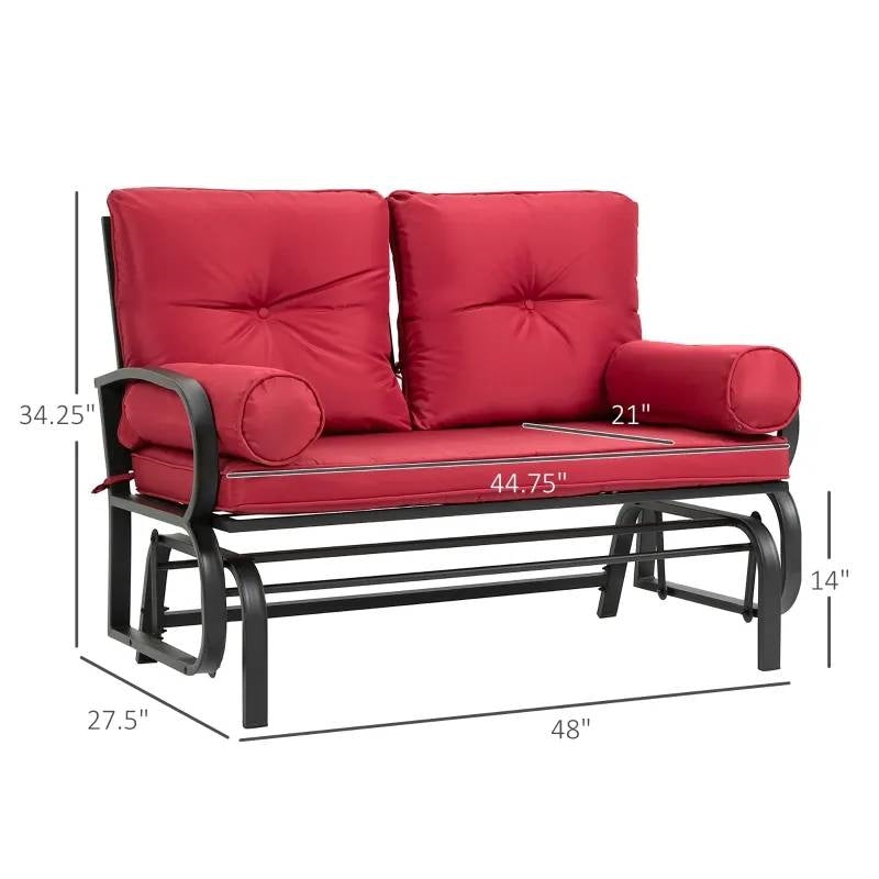 Steel Outdoor Garden Patio Rocking Glider Chair Loveseat with Red Cushions LuxuryLifeWay Online Store
