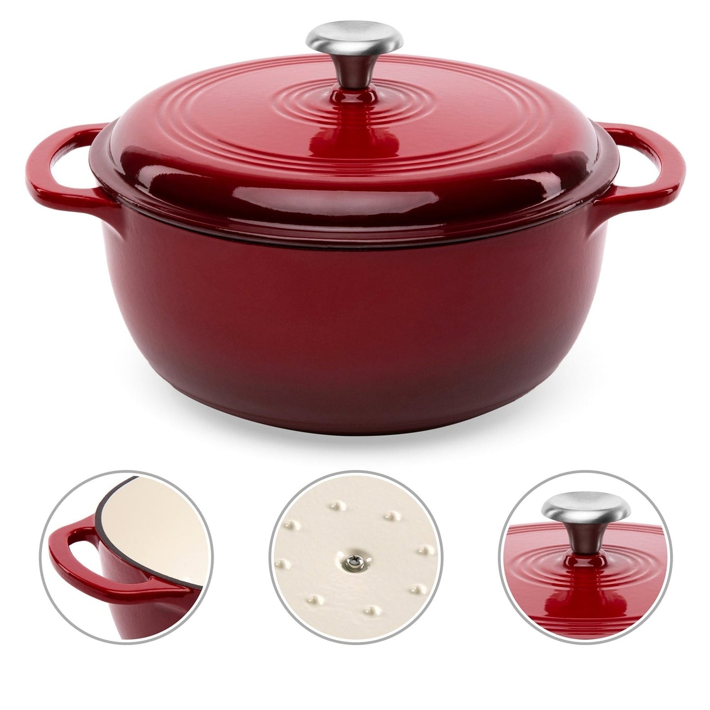 6 Quart Large Red Enamel Cast-Iron Dutch Oven Kitchen Cookware LuxuryLifeWay Online Store