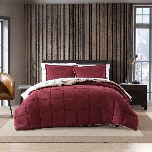 Twin Plush Sherpa Reversible Micro Suede Comforter Set in Marron LuxuryLifeWay Online Store