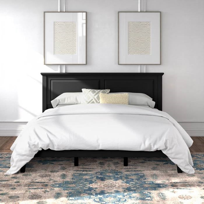 King Traditional Solid Oak Wooden Platform Bed Frame with Headboard in Black LuxuryLifeWay Online Store