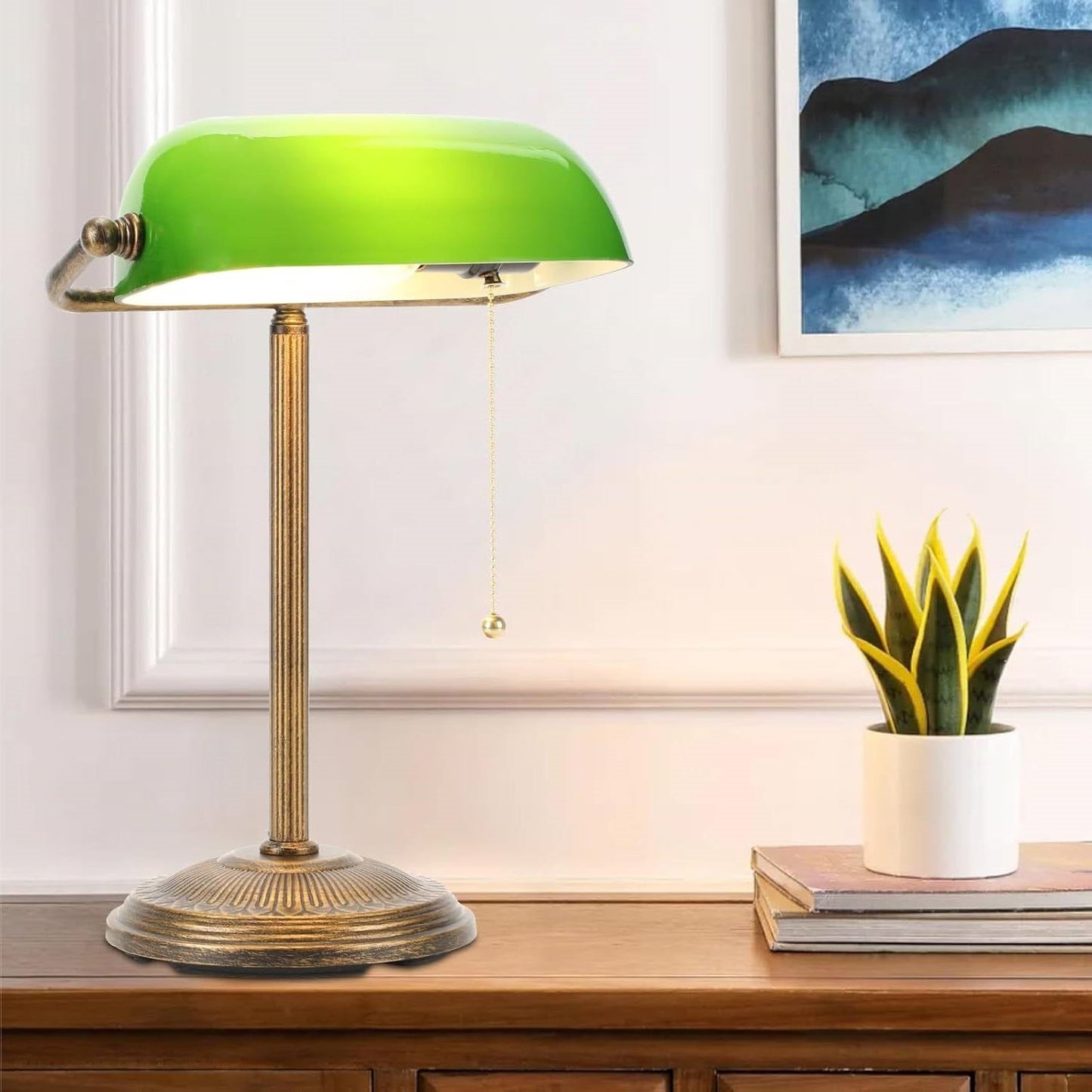Classic Bankers Lamp Desk Light with Green Glass Shade and Gold Base LuxuryLifeWay Online Store