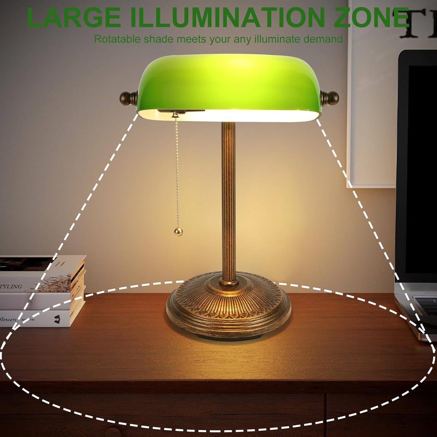 Classic Bankers Lamp Desk Light with Green Glass Shade and Gold Base LuxuryLifeWay Online Store