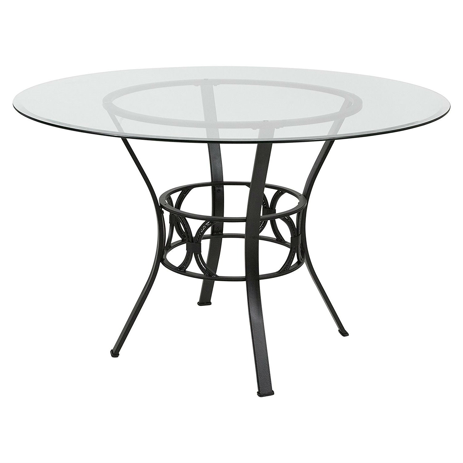 Round 48-inch Clear Glass Dining Table with Black Metal Frame LuxuryLifeWay Online Store