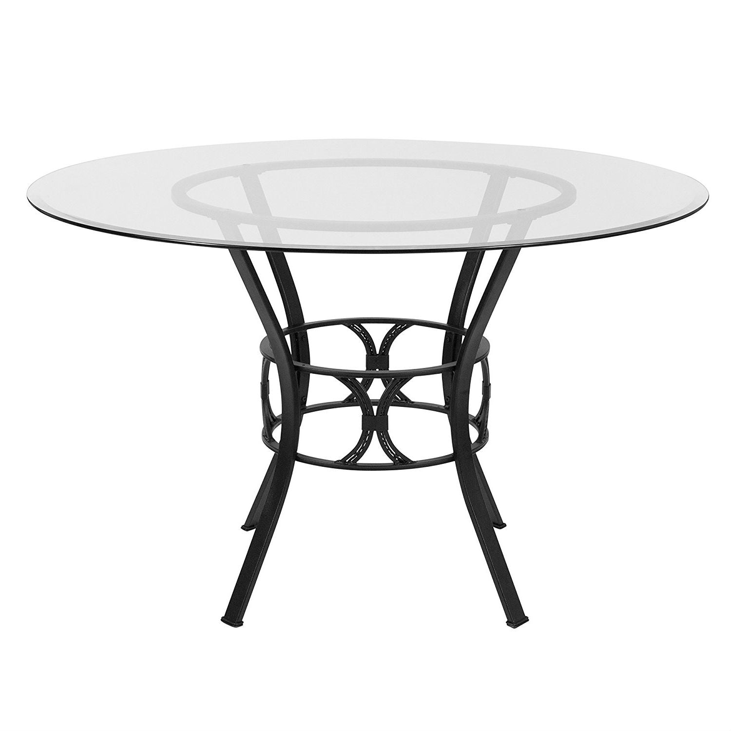 Round 48-inch Clear Glass Dining Table with Black Metal Frame LuxuryLifeWay Online Store